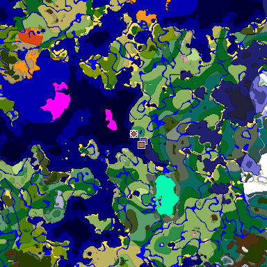 Predicted biome map of Java 1.21.4 seed -9097082586959849643 around estimated spawn