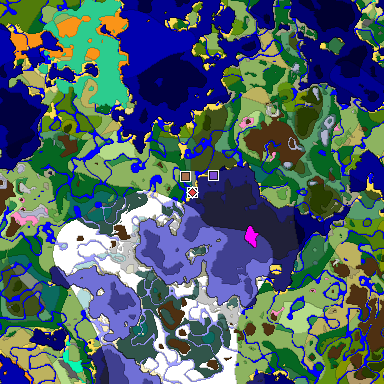 Predicted biome map of Java 1.21.4 seed -2627931019232542256 around estimated spawn
