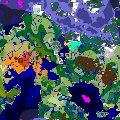 Predicted biome map of Java 1.21.4 seed -4343358957513744320 around estimated spawn