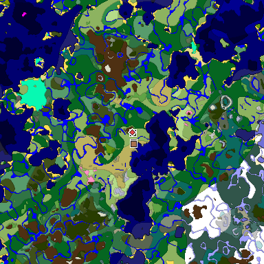 Predicted biome map of Java 1.21.4 seed 2544998017869525886 around estimated spawn