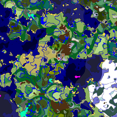 Predicted biome map of Java 1.21.4 seed 4998345572183745173 around estimated spawn