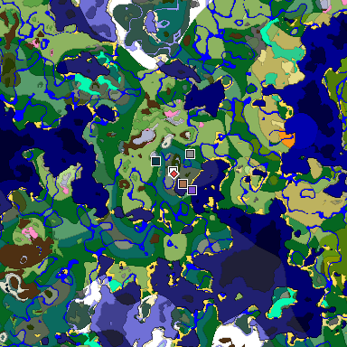 Predicted biome map of Java 1.21.4 seed -7194897698621808297 around estimated spawn