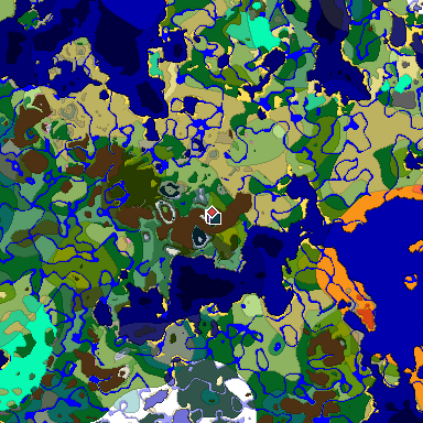 Predicted biome map of Java 1.21.4 seed -95207327520942739 around estimated spawn