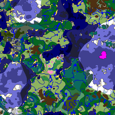 Predicted biome map of Java 1.21.4 seed -10343884525660950 around estimated spawn