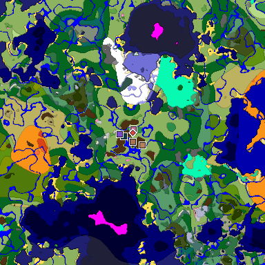 Predicted biome map of Java 1.21.4 seed -2042651749771904872 around estimated spawn