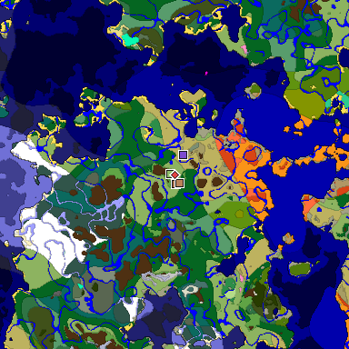 Predicted biome map of Java 1.21.4 seed 2561410283022957274 around estimated spawn