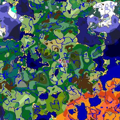 Predicted biome map of Java 1.21.4 seed 4551291665456218157 around estimated spawn