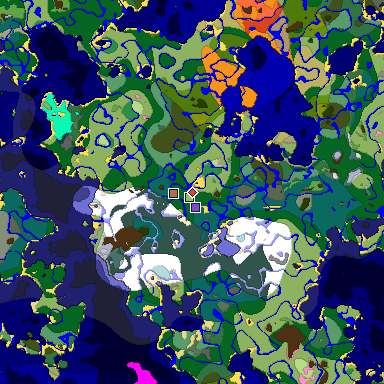 Predicted biome map of Java 1.21.4 seed 7146324511469907321 around estimated spawn