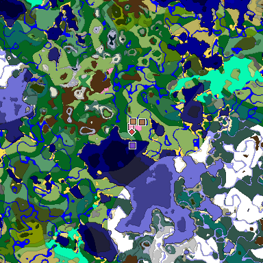 Predicted biome map of Java 1.21.4 seed 2806651013695377135 around estimated spawn