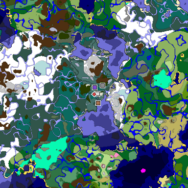 Predicted biome map of Java 1.21.4 seed 8787096957054743735 around estimated spawn