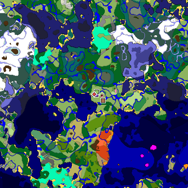 Predicted biome map of Java 1.21.4 seed 1362026943350003183 around estimated spawn