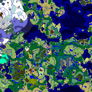 Predicted biome map of Java 1.21.4 seed -603465141035727538 around estimated spawn