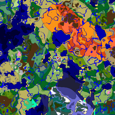 Predicted biome map of Java 1.21.4 seed -6833069806962807378 around estimated spawn