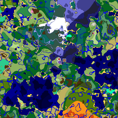 Predicted biome map of Java 1.21.4 seed 2024272880011079855 around estimated spawn