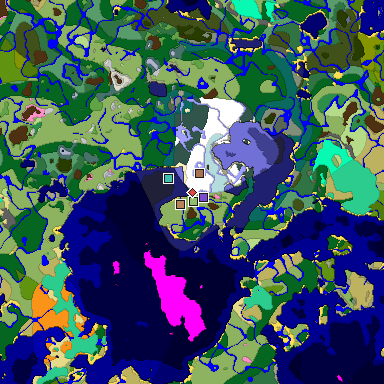 Predicted biome map of Java 1.21.4 seed 5839616678670176485 around estimated spawn