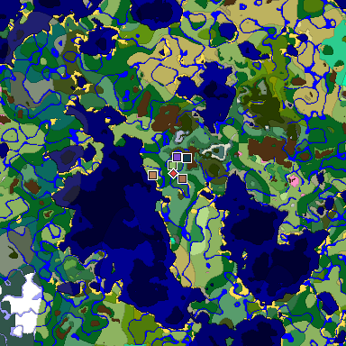 Predicted biome map of Java 1.21.4 seed 5907089028936907541 around estimated spawn