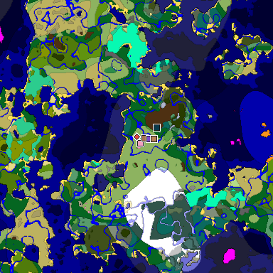 Predicted biome map of Java 1.21.4 seed 430717316050824568 around estimated spawn