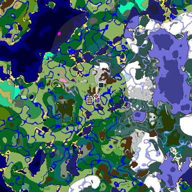 Predicted biome map of Java 1.21.4 seed 341418252898465162 around estimated spawn