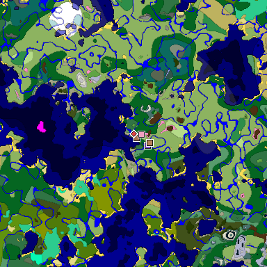 Predicted biome map of Java 1.21.4 seed 2521074360999878130 around estimated spawn