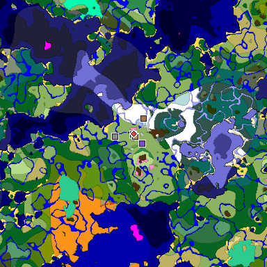 Predicted biome map of Java 1.21.4 seed 662047380439769875 around estimated spawn