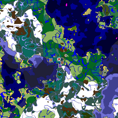 Predicted biome map of Java 1.21.4 seed 2503656198727071964 around estimated spawn