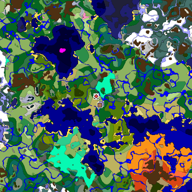 Predicted biome map of Java 1.21.4 seed 6512120341106299998 around estimated spawn