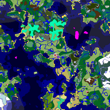 Predicted biome map of Java 1.21.4 seed 4264065767317487062 around estimated spawn