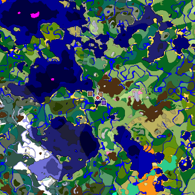 Predicted biome map of Java 1.21.4 seed 6731908915537707248 around estimated spawn