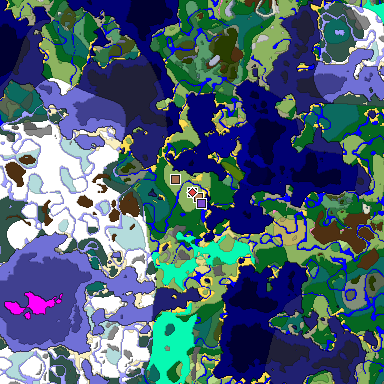 Predicted biome map of Java 1.21.4 seed 4193605168241953651 around estimated spawn