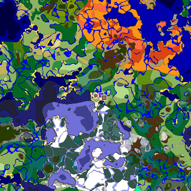Predicted biome map of Java 1.21.4 seed -8730195965436788402 around estimated spawn