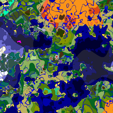Predicted biome map of Java 1.21.4 seed -5215336253915056583 around estimated spawn