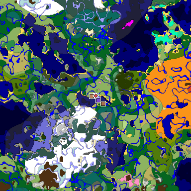 Predicted biome map of Java 1.21.4 seed 5002650691040190773 around estimated spawn