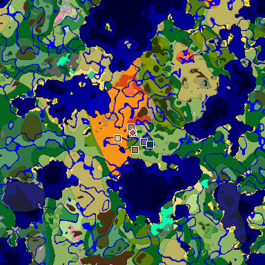 Predicted biome map of Java 1.21.4 seed 3478344454226793631 around estimated spawn