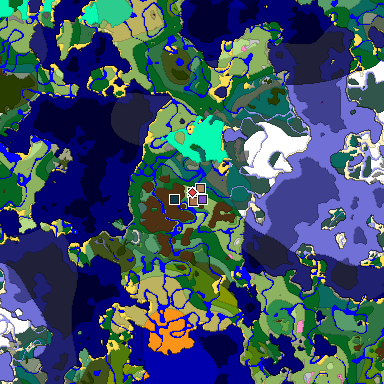 Predicted biome map of Java 1.21.4 seed -5620790344694291045 around estimated spawn
