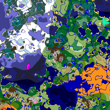 Predicted biome map of Java 1.21.4 seed 8681648439231835943 around estimated spawn