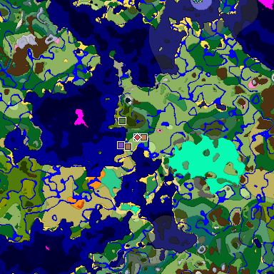 Predicted biome map of Java 1.21.4 seed -3005711385399053749 around estimated spawn