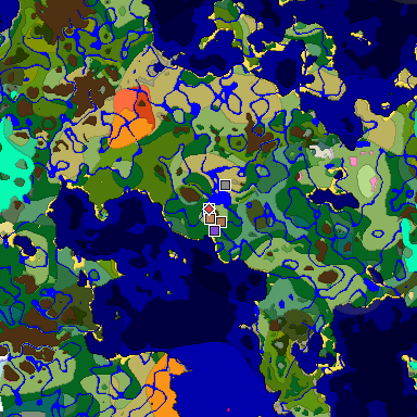 Predicted biome map of Java 1.21.4 seed 9027559256945893836 around estimated spawn