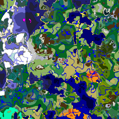 Predicted biome map of Java 1.21.4 seed -6431771818479794449 around estimated spawn
