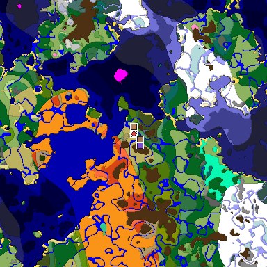 Predicted biome map of Java 1.21.4 seed 7105201258501097997 around estimated spawn