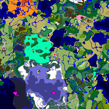 Predicted biome map of Java 1.21.4 seed 3000409270486041728 around estimated spawn