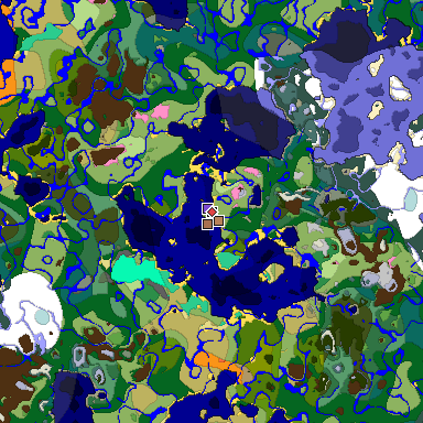 Predicted biome map of Java 1.21.4 seed 6388874833056529494 around estimated spawn