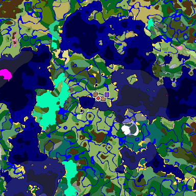 Predicted biome map of Java 1.21.4 seed 454176991286679530 around estimated spawn