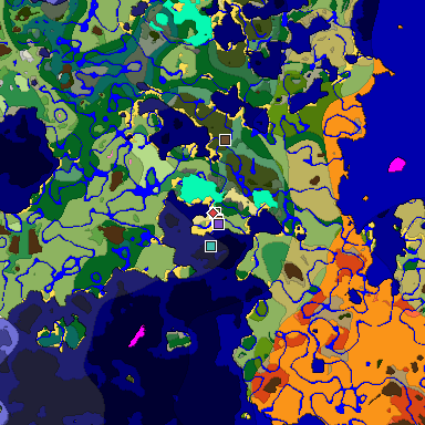 Predicted biome map of Java 1.21.4 seed -7428938727530974275 around estimated spawn