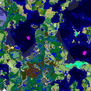 Predicted biome map of Java 1.21.4 seed -2316193562313904170 around estimated spawn