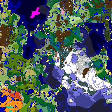 Predicted biome map of Java 1.21.4 seed -2904807615381649819 around estimated spawn