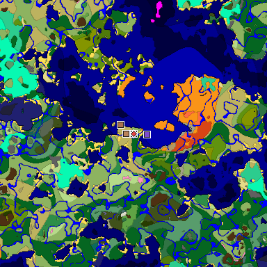 Predicted biome map of Java 1.21.4 seed 8794505199857180951 around estimated spawn