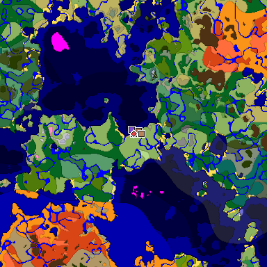 Predicted biome map of Java 1.21.4 seed 319080985977421871 around estimated spawn