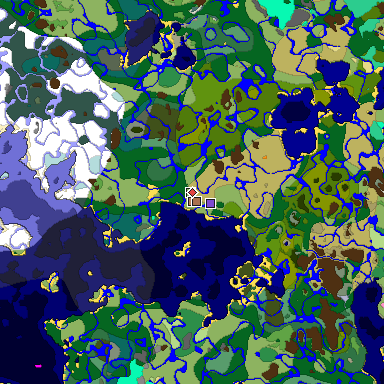 Predicted biome map of Java 1.21.4 seed -1900893777951876385 around estimated spawn