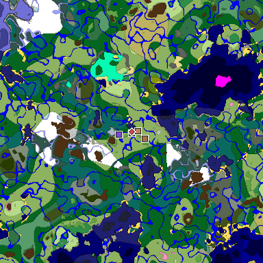 Predicted biome map of Java 1.21.4 seed 4386311077981855259 around estimated spawn