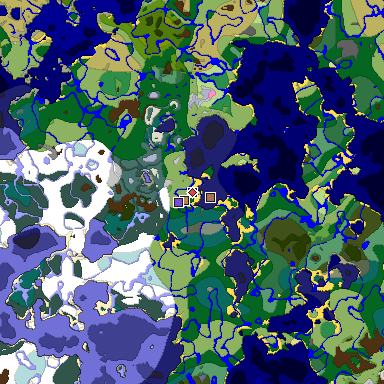 Predicted biome map of Java 1.21.4 seed 3205788662761687673 around estimated spawn